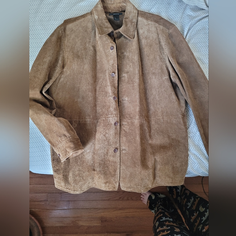 Claiborne Light Brown Suede Button-Front Shirt Jacket